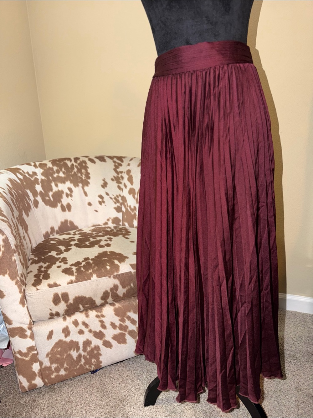 WD.NY Burgundy Pleated Maxi Skirt